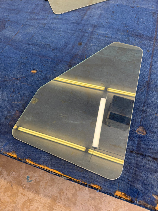 CAT 140H Lower Kick Window Glass – Left or Right – Green Laminated Custom Cut